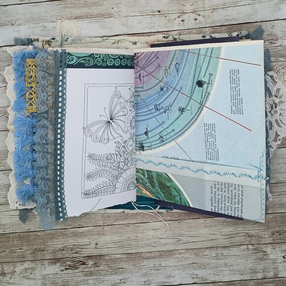 Turquoise Embellished Junk Journal: Flowers, Birds, Butterflies (Seize the Day) - Picture 12 of 16